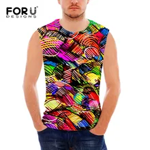 FORUDESIGNS/3D цветная майка, топ, мужские жилеты, Мужская одежда, Облегающая рубашка, летняя Удобная рубашка без рукавов для фитнеса, мужские топы, жилеты