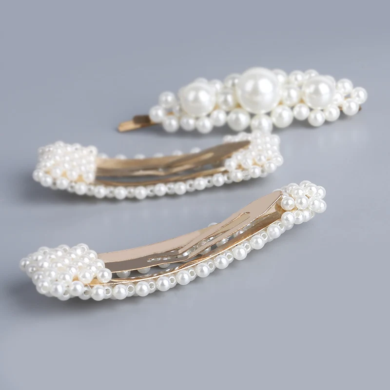 Fashion handmade Gold Color 1PC Pearl Imitation Hair Clip Snap Barrette Stick Hairpin Hair Styling Accessories For Women Girls