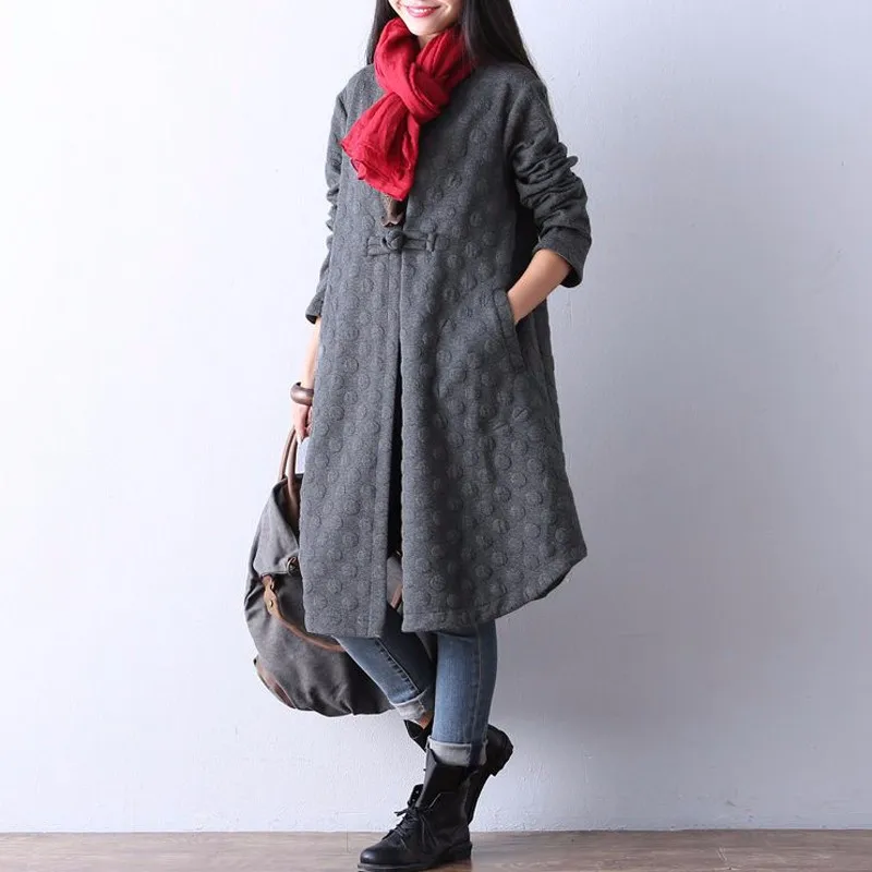ZANZEA осенне-зимний женский длинный Тренч с круглым вырезом, Женский Тренч в винтажном стиле, одноцветные пальто на одной пуговице, повседневная верхняя одежда