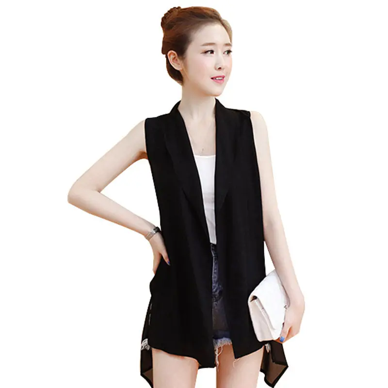 

2019 Summer Chiffon Suit Vest Ladies Korean Large Size Thin Sleeveless Cardigan Coat Beach Cover Up Top Casual Shirt Jacket f542
