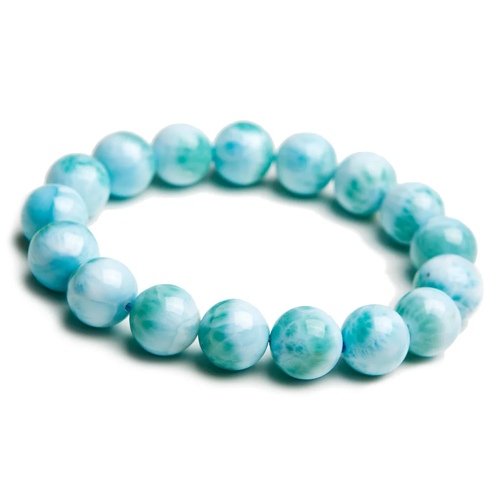 

12mm 100% Natural Larimar Blue Beads Bracelet From Dominica Gemstone Healing Stretch Water Pattern Bracelet AAAAAA Free Shipping