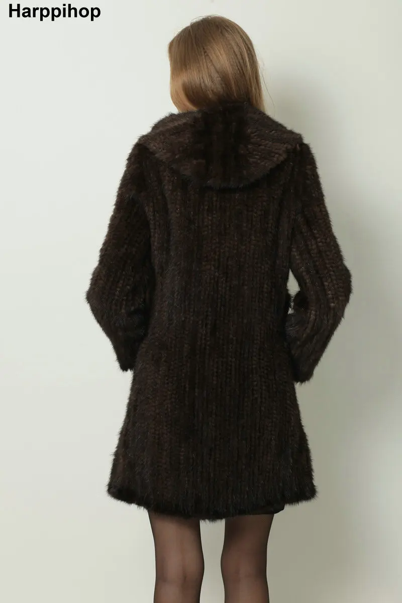 Женское пальто из натурального меха ручной работы, Вязаные норковые шубы с меховым капюшоном, зимние меховые куртки для женщин