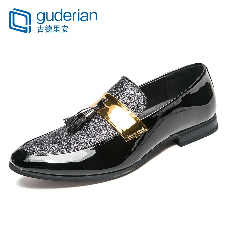 Гудериан итальянская мужская Свадебная обувь с кисточками золотого нарядные туфли для мужчин Роскошные модные вечерние лоферы, кожаные туфли Для мужчин из натуральных материалов, Schoenen Mannen - Цвет: Серебристый