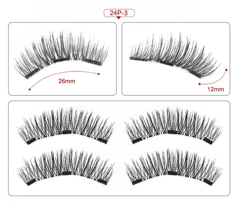 4 шт./пара 3 Магнитный 3D ресницы накладные ресницы с 3 магниты ручной работы из натурального клей для наращивания ресниц с подарочной коробкой - Длина: 24P-3 with box