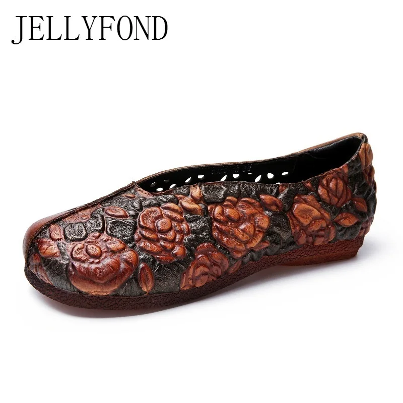 

Handmade Cow Genuine Leather Women Vintage Flats 2018 Spring Round Toe Cuts Outs Slip On Loafers Comfortable Shoes Woman