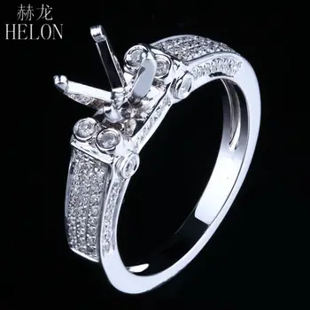 

HELON 6mm Round Solid 14K White Gold Pave 0.5ct Natural Diamond Engagement & Wedding Semi Mount Ring Women Fine Jewelry Ring
