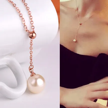 

YUN RUO Elegant Adjustable Pearl Pendant Necklace Woman Gift Jewelry Titanium Gold Color 2017 New Arrival Free Shipping Not Fade
