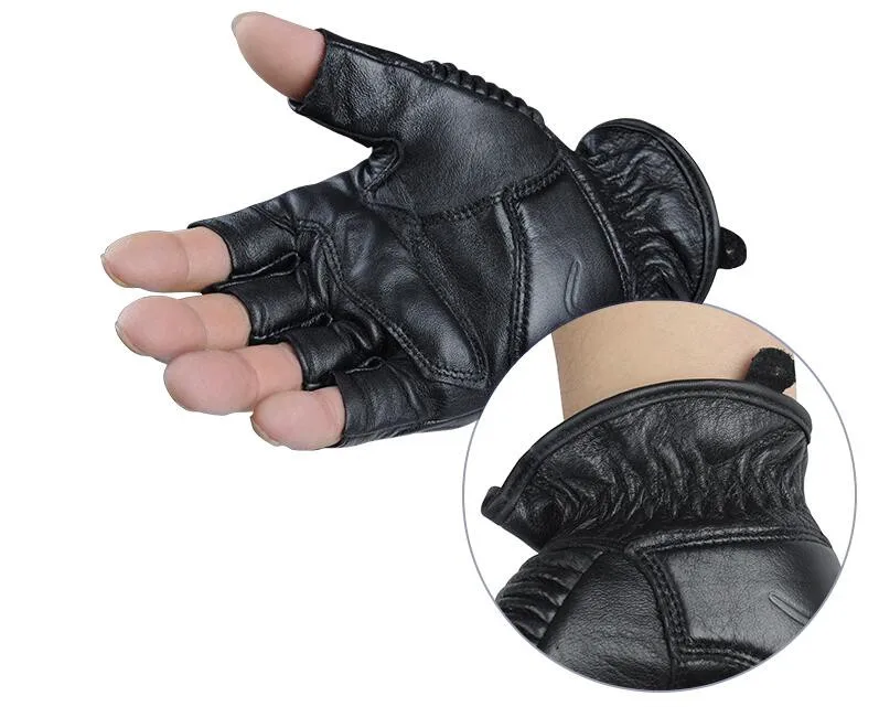 Luvas de Couro da Motocicleta Fora de Estrada Luvas de Corrida Mogebike Motocross Motorcycel Equitação Metade Dedo Luvas Luva Couro Motoqueiro 5 luva couro motoqueiro