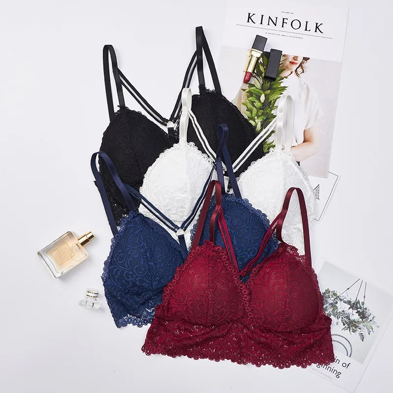 

Sexy Lace Lingerie Bra Women 2018 Fashion Red Blue Black White Wireless Bralette Bras Plus Size Padded Seamless Femme Underwear