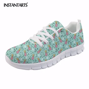 

INSTANTARTS Pineapple 3D Print Lace Up Sneakers Girls Fashion Women's Flat Shoes Summer Breathable Air Mesh Walking Shoes Female