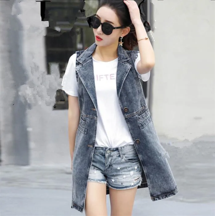 

women's long Denim vest 2019 spring autumn new loose plus size sleeveless waistcoat casual jeans vest for women w651