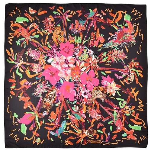 POBING роскошный бренд твил шелковый шарф многоцветный конский квадратный шарф дизайн платок с принтом женский шейный платок обертывания - Цвет: Orange Black