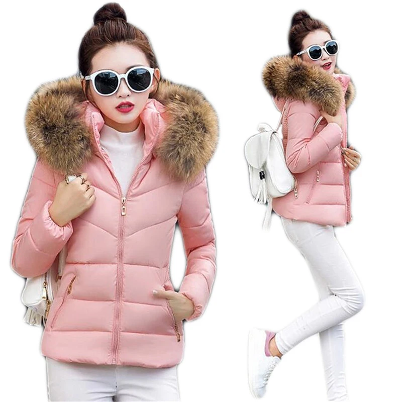2017 Winter Jacket Fake Fur Collar Parkas Down Cotton Jacket Women