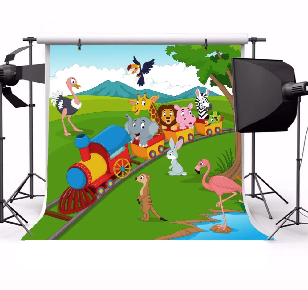 Laeacco Cartoon Train Safari Party Scene Baby Newborn Photographic Backdrops Customized Photography Backgrounds For Photo Studio Laeacco Cartoon Train Safari Party Scene Baby Newborn Photographic Backdrops Customized Photography Backgrounds For Photo Studio