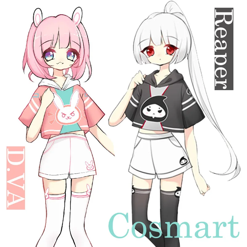 

[Tshirt+Shorts+Socks] 2018 New! Game OW Figure D.VA Reaper Fanart Summer set Cosplay anime Uniform Lolita Cloth free ship