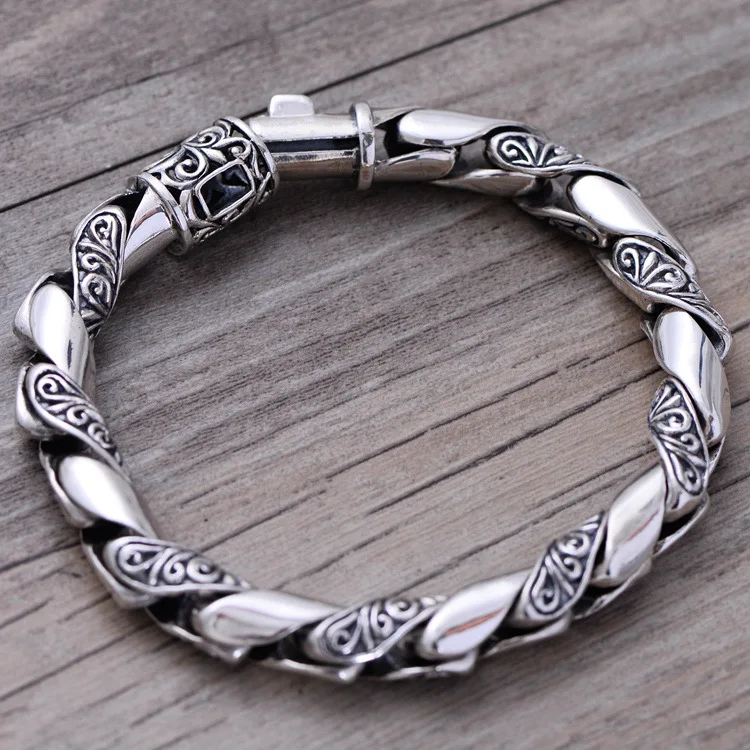

S925 sterling silver jewelry retro Thai silver men's domineering pattern bracelet