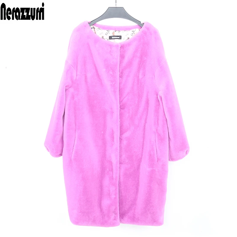

Nerazzurri Faux fur jacket women new arrival 2019 cocoon coat Bat Sleeved soft plus size furry fluffy fake fur coat 5xl 6xl 7xl