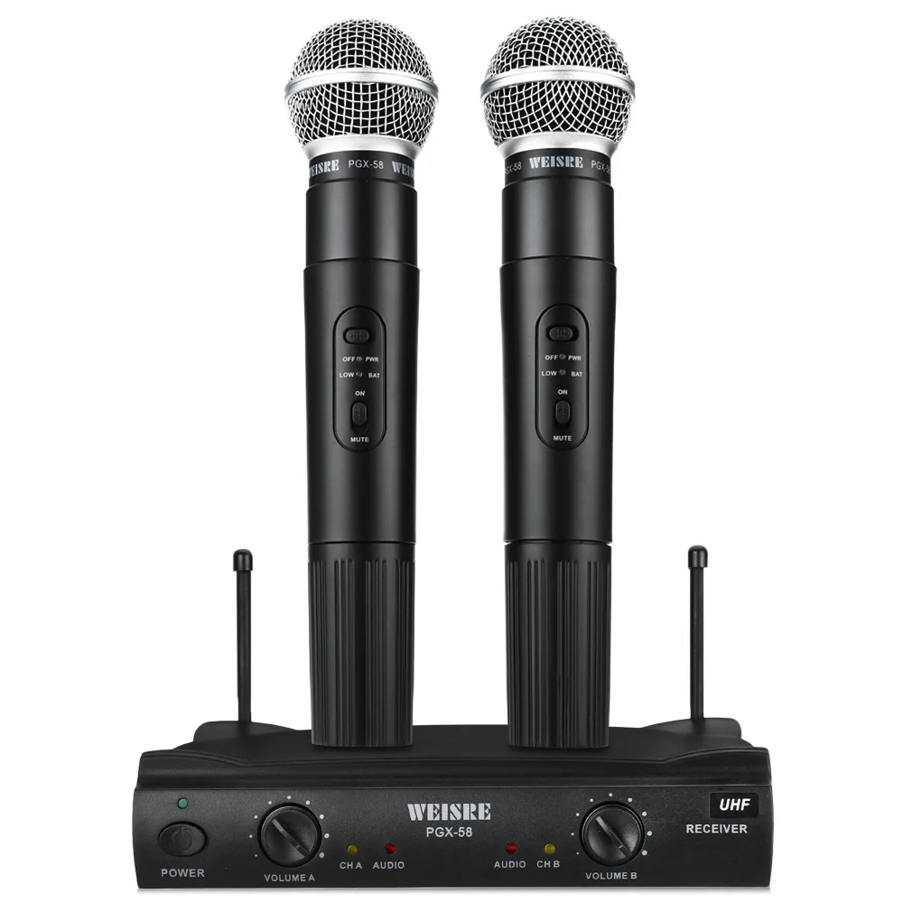 Профессиональный WEISRE PGX-58 UHF/VHF двойной беспроводной микрофон системы ручной 2 x Mic