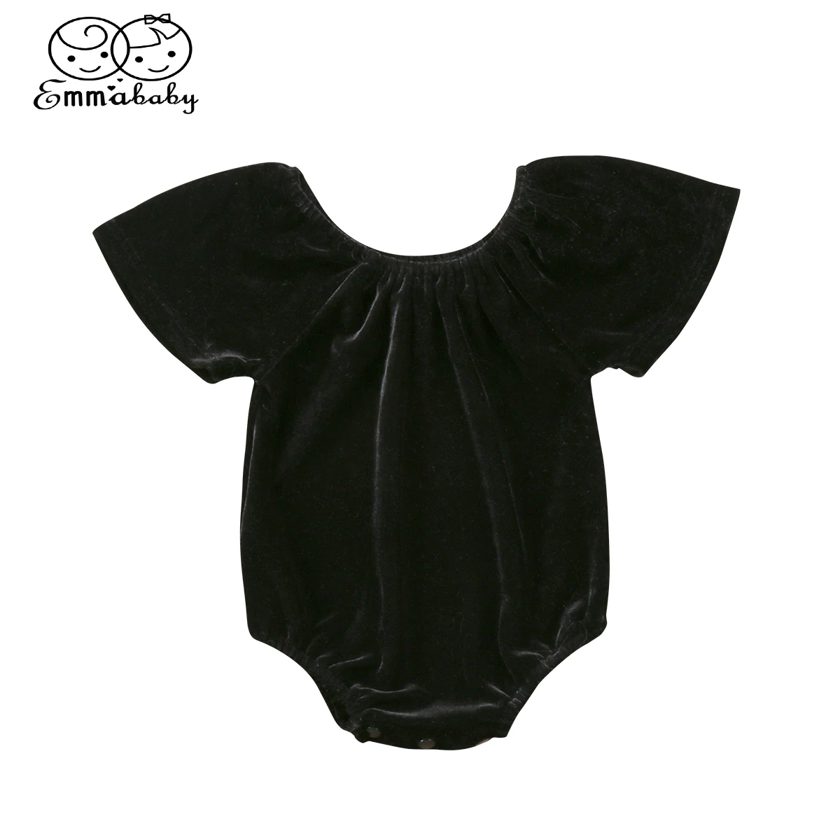 Cute Newborn Baby Boy Girl Black Velvet Bodysuit Short Sleeve Bodysuits