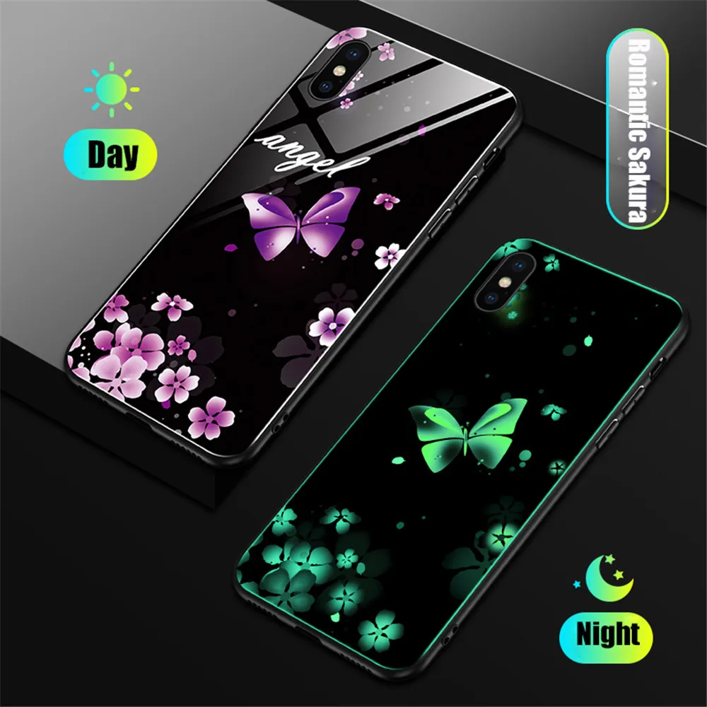 Luminous Tempered Glass Case For iPhone X XS MAX XR Silicone Edge Phone Case For iPhone 7 8 Plus Cases For iPhone 6 S 6S Cover   (1)