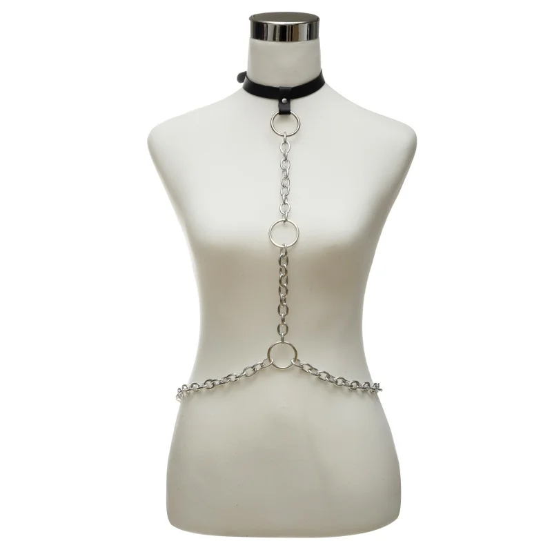 

Gothic body chain harness silver color chunky body chain women waist Belt festival girls Punk harness summer party jewelry