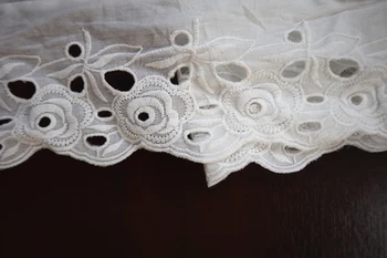 

14 yards cotton lace fabric by the yard, ivory white cotton embroidered lace fabric, hollow-out rose floral lace fabric