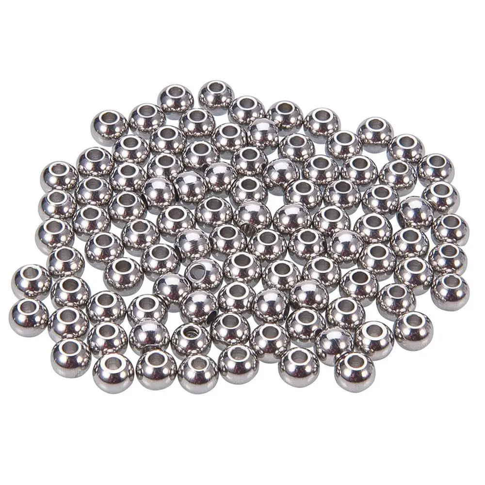 

50pcs/lot 2 3 4 5 6 7 8mm Stainless Steel Round Ball Beads Silver Tone with Large Hole European Space Beads for DIY Jewelry