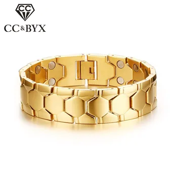 

CC Magnetic Men's Bracelets Gold-Color Football Shape Titanium Steel Hand Chain Jewelry Length Adjustable Accessories SBRM-023