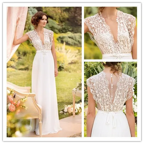 Elegant A Line V Neck Beach Bohemian Wedding Dresses 2017 Floor Elegant A Line V Neck Beach Bohemian Wedding Dresses 2017 Floor Length See Through Bridal Gowns