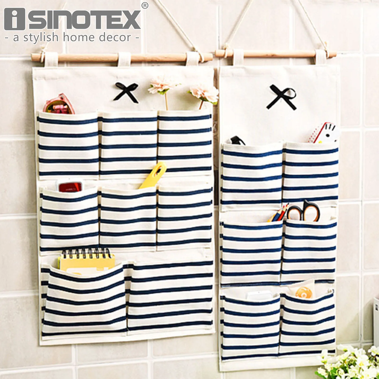 Stripes Decorative Sundries Storage Bag Red Blue Colors Wall Hanging