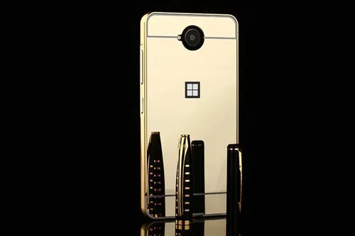 Для Microsoft Lumia 550 чехол Гибридный алюминиевый бампер + зеркальная акриловая задняя