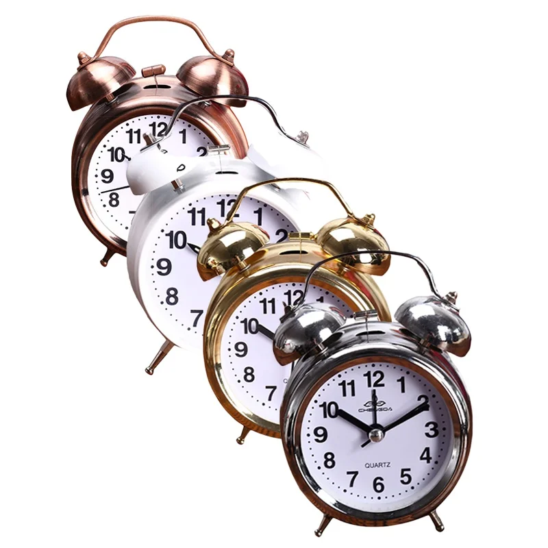 

1PC Retro Silent Pointer Clocks Double bell Alarm Clock Vintage Round Number Dual Bell Loud Alarm Clock Bedside Night Light