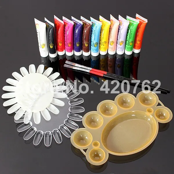 Профессиональный набор для 3D маникюра, 12 цветов, кисть для рисования, ручка для поддонов, акриловый набор для ногтей, наборы BTT-112Free