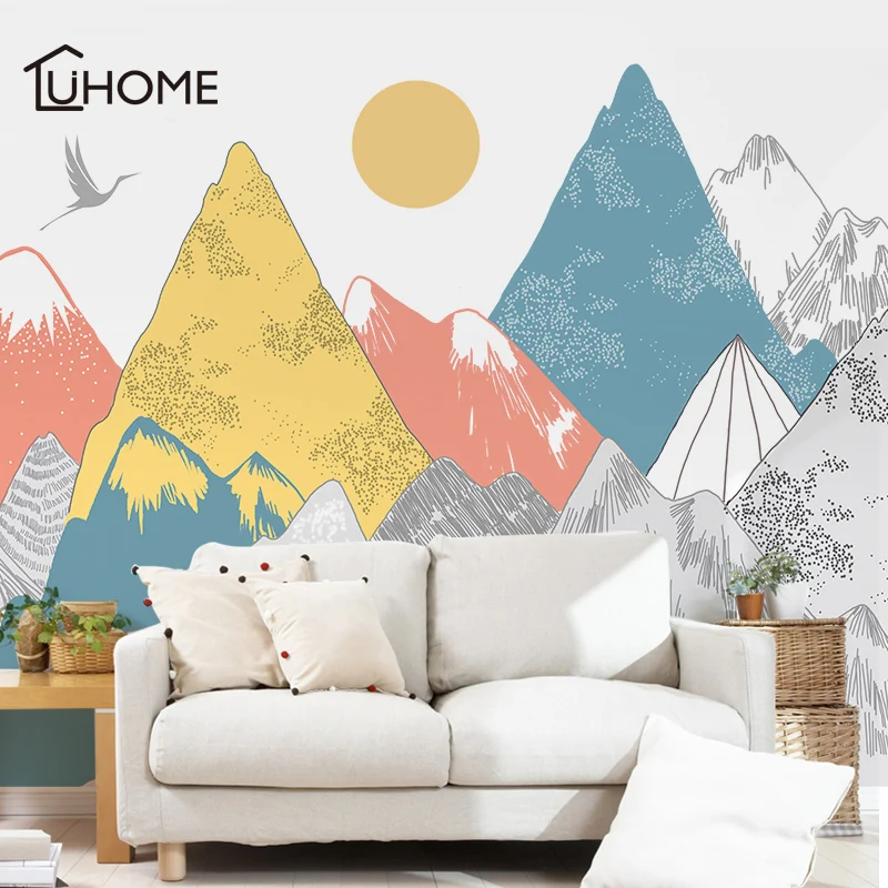 

Creative Colored Mountains Sunset Pattern Wall Stickers Woodland Tribal Living Room Wall Decal Vinyl Art Wallpaper Decoration