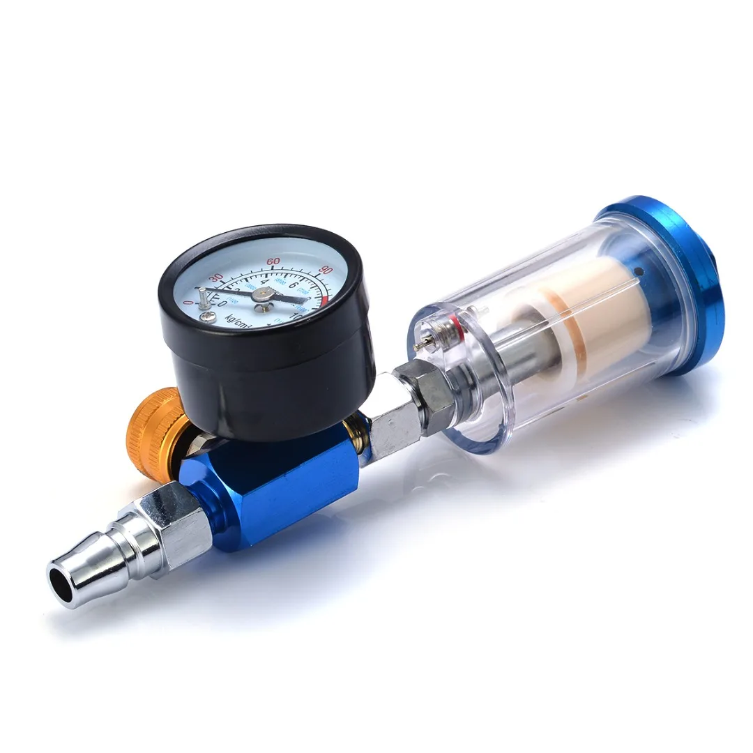 1/4" Air Pressure Regulator Aluminum Alloy Spray Gun Pressure Gauge Regulator In-Line Water Trap Filter Pneumatic Tools