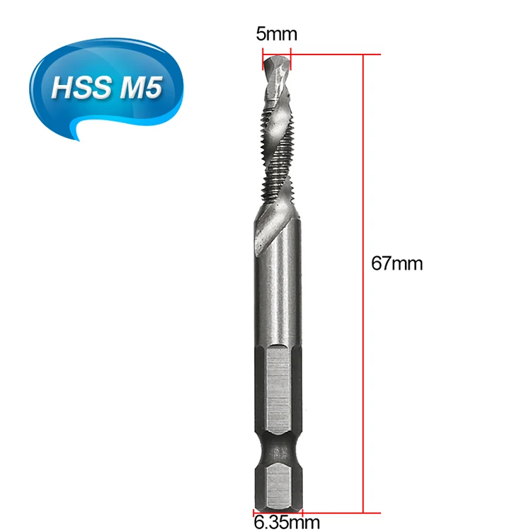 M3-M10 HSS 4341 композитный кран сверло Резьба спиральный винт кран 6,35 мм 1/4 ''шестигранный