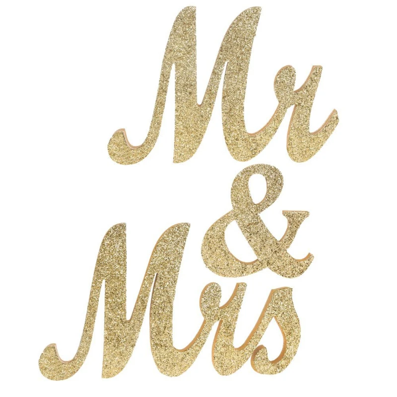 3Pcs/set Wooden MR & MRS Wedding Signs Gold Wooden Wedding Table Numbers Letters Decoration Valentine's Day Party Letter Sign