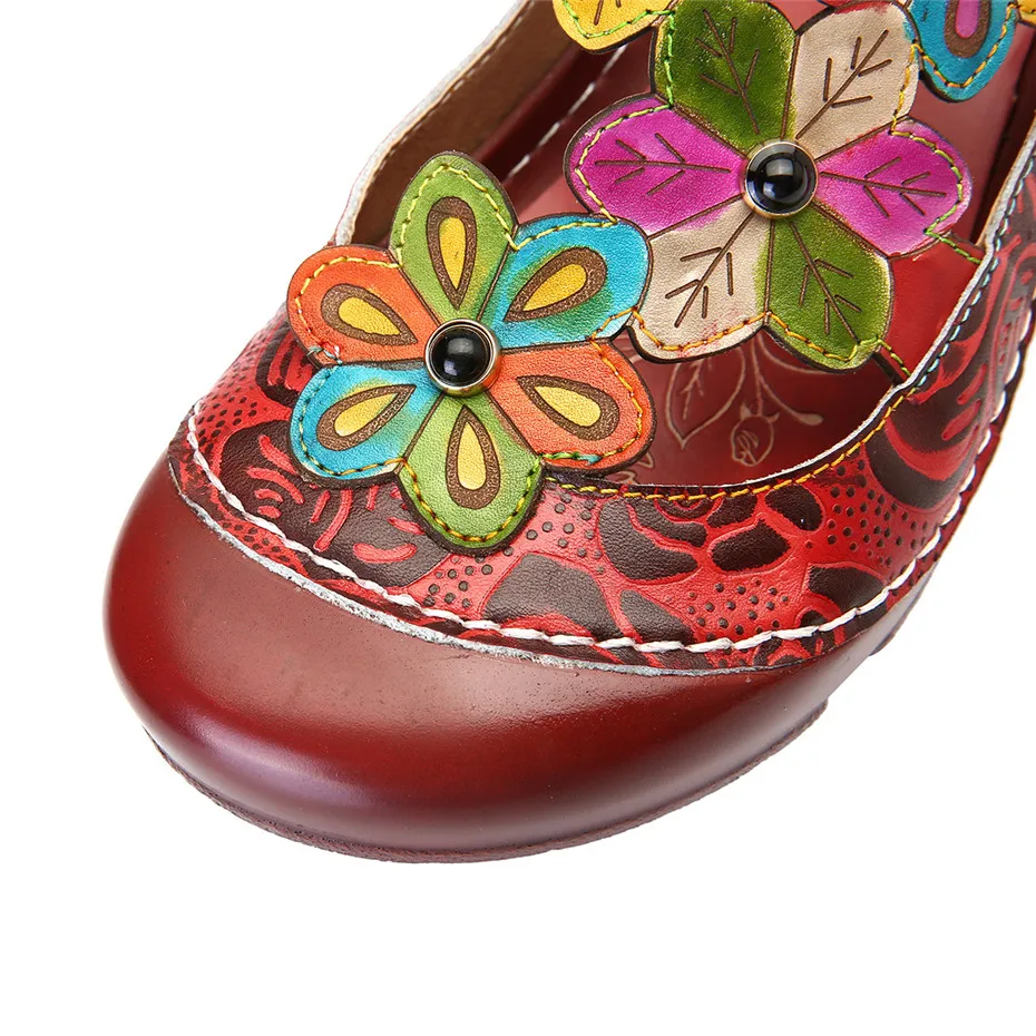 Vintage Printed Round Toe Slippers Women Shoes Genuine Leather Summer Bohemian Beach Lady Slides Flower Casual Shoe Woman Sandal (12)