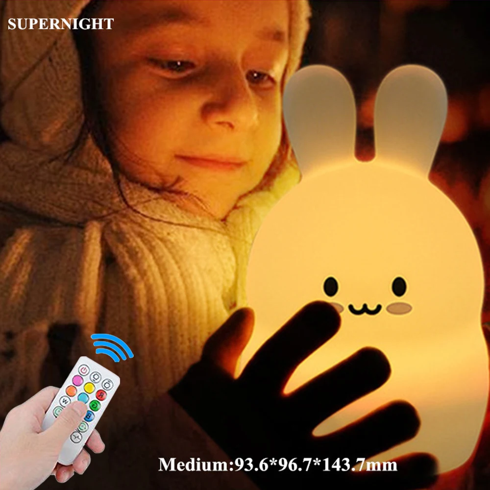  Rabbit LED Night Light Touch Sensor Remote Control RGB Dimmable Timer USB Cartoon Silicone Bunny La - 32975789040