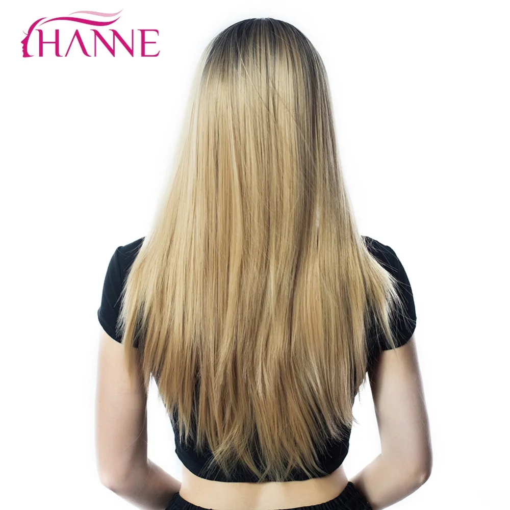 

HANNE Long Straight Ombre Black To Honey Blonde Wig Heat Resistant Synthetic Hair Wigs Suitable For Black Or White Women