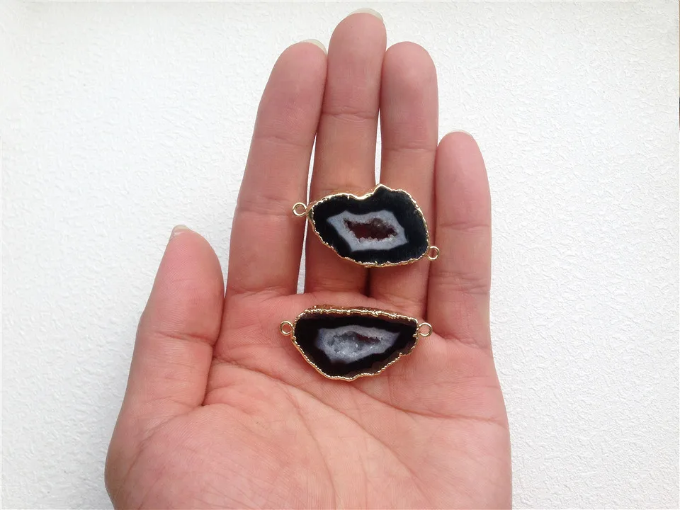 Natural Black Geode Slice Connector Pendant 10