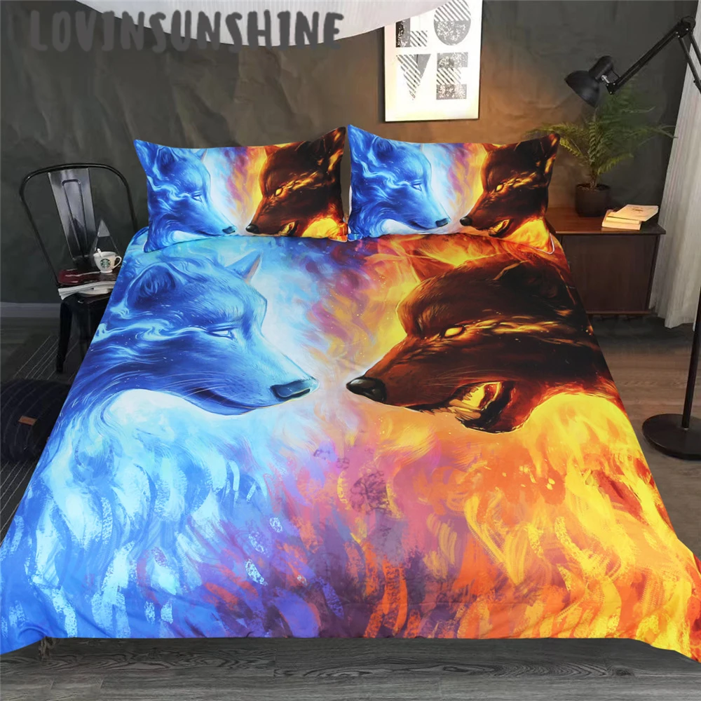 

LOVINSUNSHINE Comforter Bedding Sets King Quilt Cover Home Textile 3d Wolf Print Bedding Set AB#86