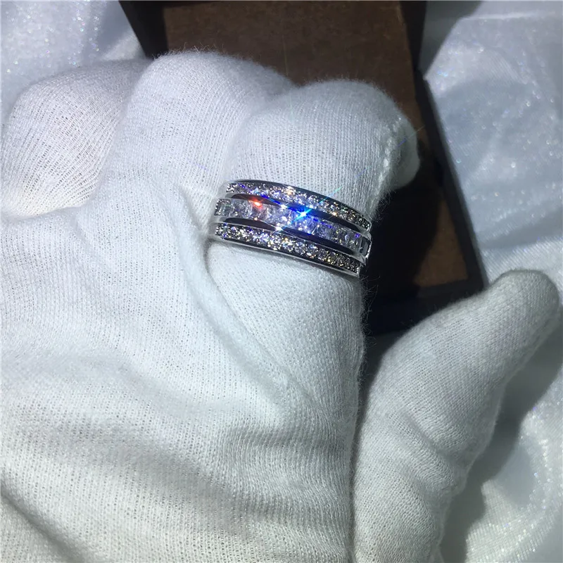 Классическое мужское кольцо, 3 мм, 5A, циркон, камень, AAA Cz, вечерние, обручальное кольцо для мужчин, белое золото, Заполненные ювелирные изделия