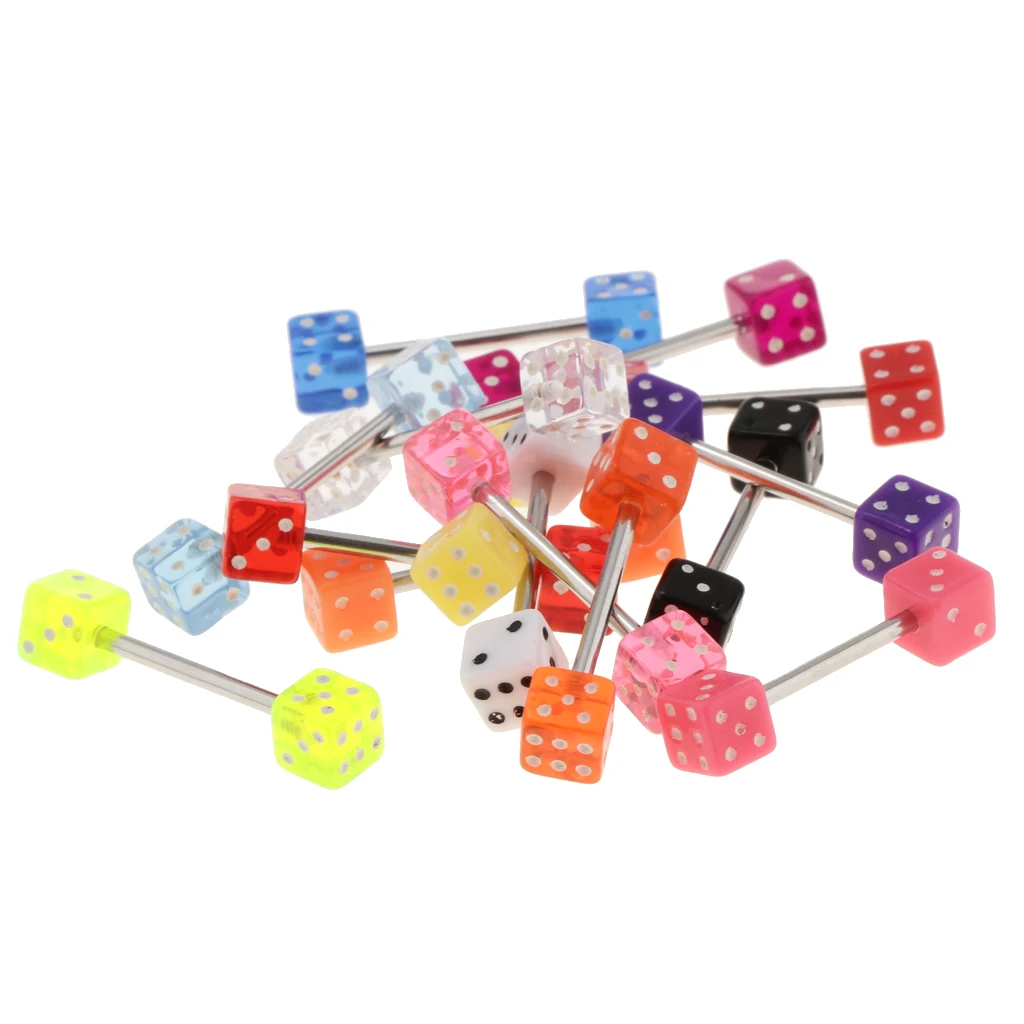 15PCS Colorful Dice Navel Rings Lip Tongue Belly Button Piercing Jewellery