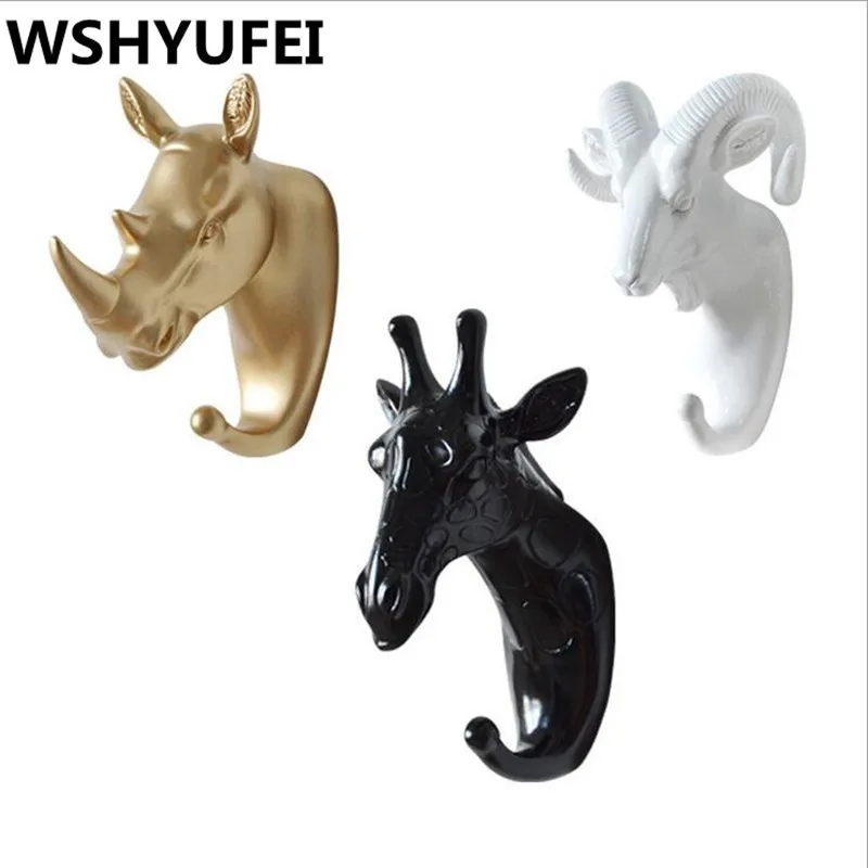 1PCS home decoration natural resin animal hook wall storage clothes hat key organizer giraffe elephant rhinoceros hook