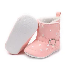 Детские теплые ботинки из хлопка с пряжкой для первых шагов; зимние ботинки с мягкой подошвой