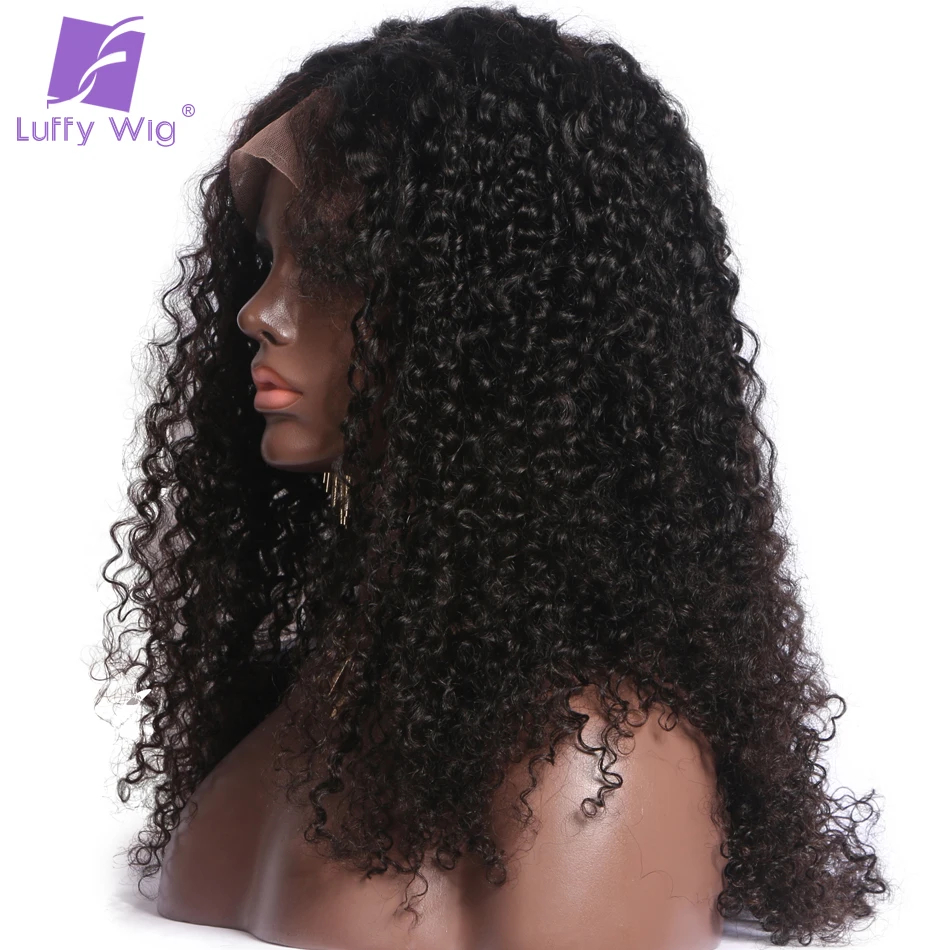 Luffy Kinky Curly 13x6 парик на кружеве с детскими волосами бразильские человеческие волосы парики без клея предварительно выщипанные Remy натуральный цвет для женщин