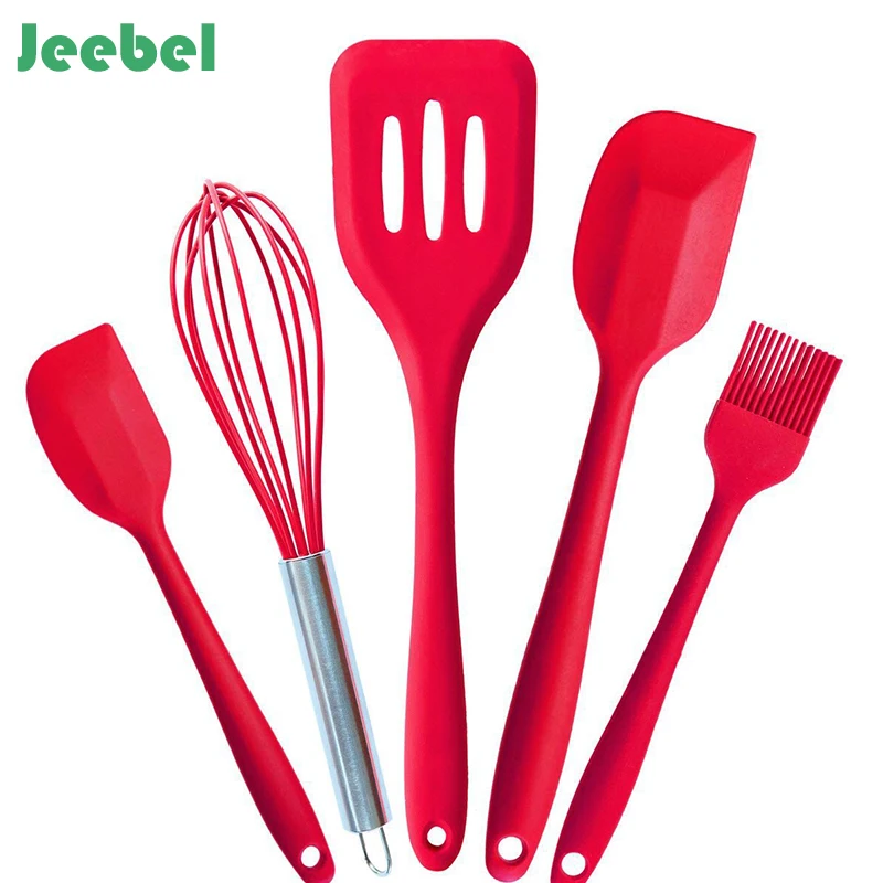 

Jeebel Silicone Kitchen Utensils, Silicone Scraper, Brush ,leakage Shovel,Whisk,baking Tools Set Of 5