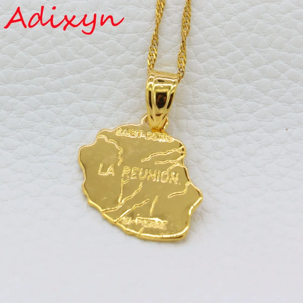 Ожерелье с кулоном Adixyn золотого цвета карта ла Реюньона для женщин и мужчин