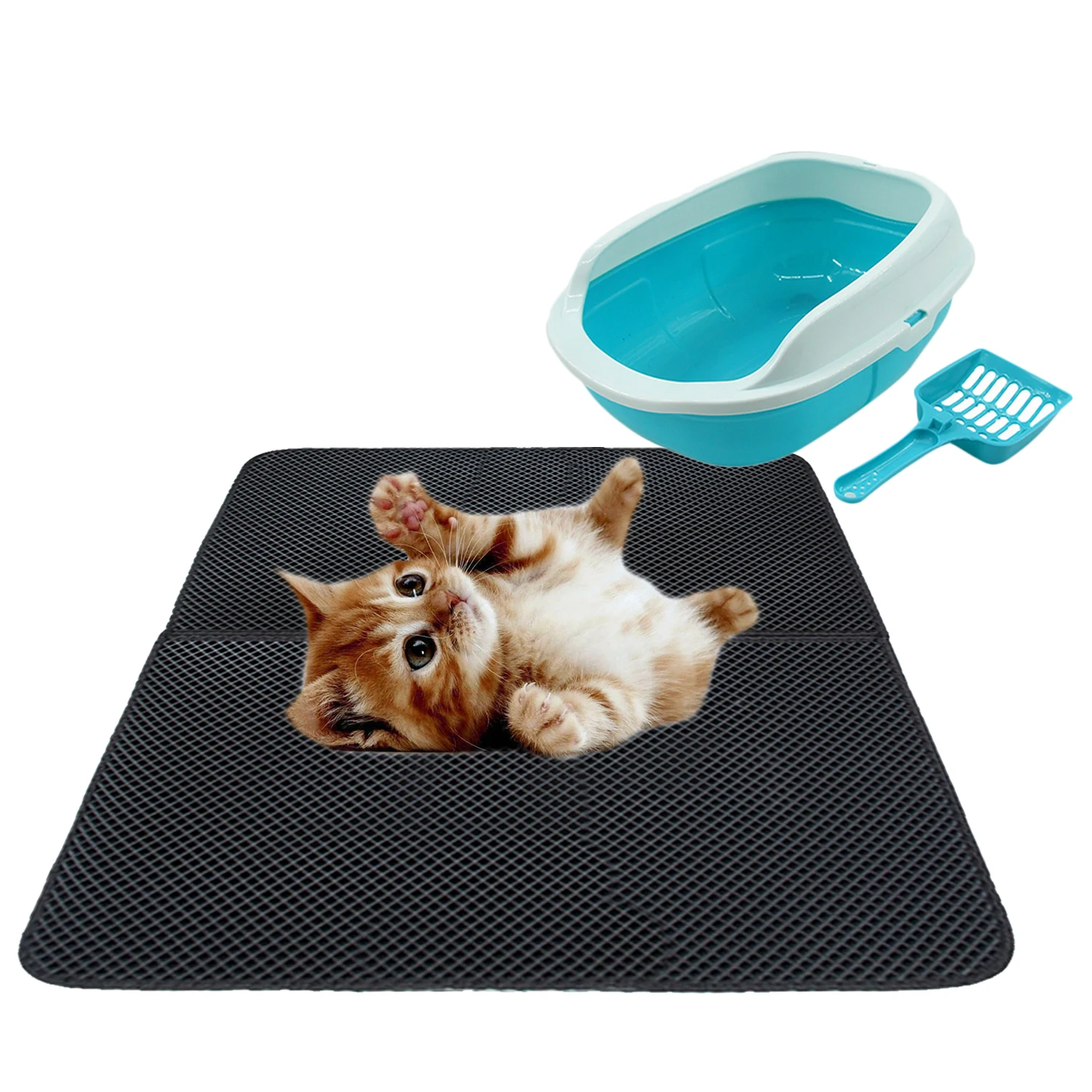 

Behogar Non Slip Double Layer Honeycomb Design Cat Litter Trapper Mat Plastic Cat Litter Box Pan Scoop for Cat Kitty